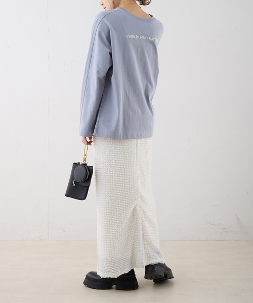 PUAL CE CIN（ピュアルセシン）の「ロゴ刺繍×フォトプリント２WAYカットソー（Tシャツ/カットソー・レディース・オフホワイト/ブルーグレー・FREE）」の14枚目の写真