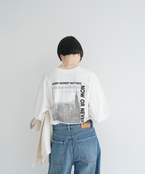 PUAL CE CIN（ピュアルセシン）の「ロゴ刺繍×フォトプリント２WAYカットソー（Tシャツ/カットソー・レディース・オフホワイト/ブルーグレー・FREE）」の22枚目の写真