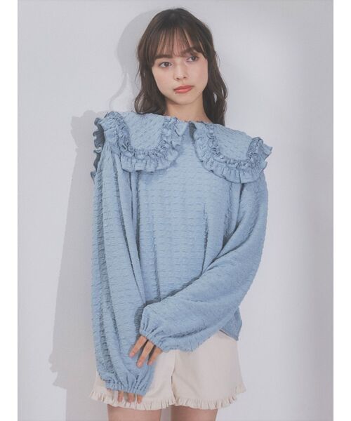 merry jenny(メリージェニー)の「くしゅくしゅフリルカラーtops(Tシャツ/カットソー・レディース・アイボリー/ブラック/ブルー・FREE)」の10枚目の写真