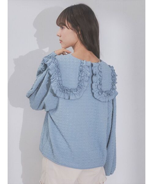 merry jenny(メリージェニー)の「くしゅくしゅフリルカラーtops(Tシャツ/カットソー・レディース・アイボリー/ブラック/ブルー・FREE)」の11枚目の写真