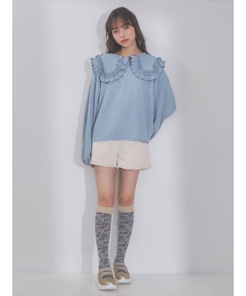 merry jenny(メリージェニー)の「くしゅくしゅフリルカラーtops(Tシャツ/カットソー・レディース・アイボリー/ブラック/ブルー・FREE)」の12枚目の写真