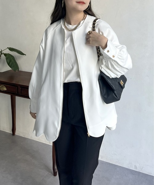 prose verse（プロズヴェール）の「スカラップラグランミドルコート（その他アウター・レディース・ブラック/オフホワイト/ネイビー・ﾌﾘ-）」の4枚目の写真