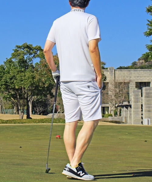 GIORNO SEVEN（ジョルノセブン）の「吸汗速乾ドライメッシュ リブロゴ ゴルフ 上下セットアップ モックネック ハーフパンツ ゴルフウェア メンズ（ゴルフグッズ・メンズ・ホワイト/ネイビー・L/XL/3XL/M/XXL）」の4枚目の写真