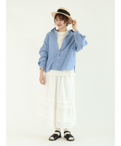 Samansa Mos2（サマンサ モスモス）の「柄アソート大きめ襟シャツ（シャツ/ブラウス・レディース・チャコール/ピンク/ブルー/オフホワイト・ﾌﾘ-）」の12枚目の写真