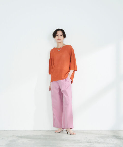 NOLLEY’S（ノーリーズ）の「《手洗い可能》ウォッシャブルペーパーヤーンカノコプルオーバーニット（ニット/セーター・レディース・パープル/ブラック/ホワイト/オレンジ・FREE）」の5枚目の写真