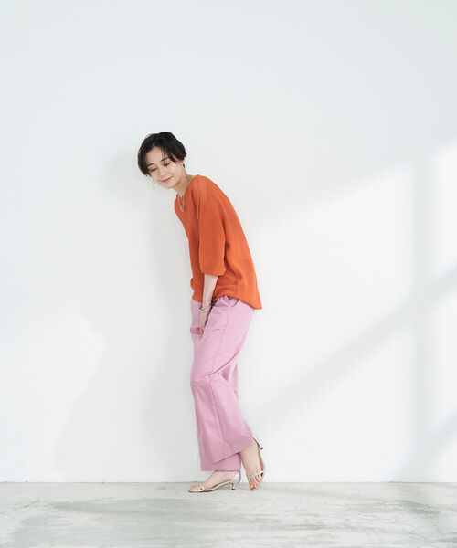 NOLLEY’S（ノーリーズ）の「《手洗い可能》ウォッシャブルペーパーヤーンカノコプルオーバーニット（ニット/セーター・レディース・パープル/ブラック/ホワイト/オレンジ・FREE）」の6枚目の写真