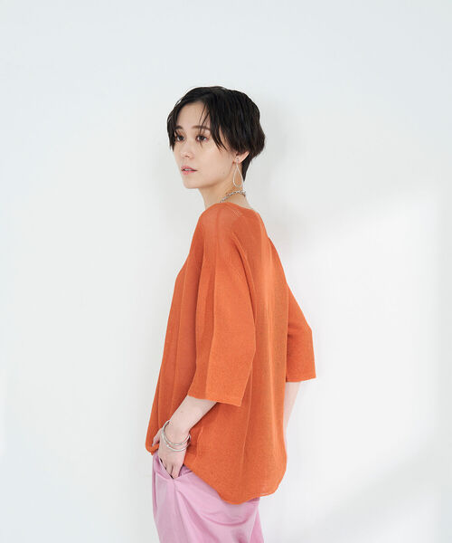 NOLLEY’S（ノーリーズ）の「《手洗い可能》ウォッシャブルペーパーヤーンカノコプルオーバーニット（ニット/セーター・レディース・パープル/ブラック/ホワイト/オレンジ・FREE）」の10枚目の写真