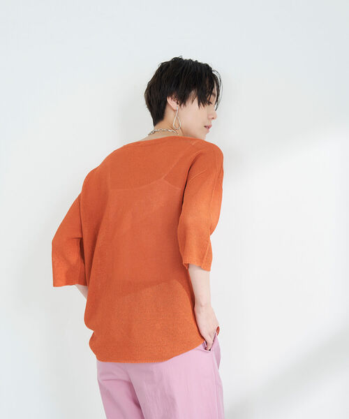 NOLLEY’S（ノーリーズ）の「《手洗い可能》ウォッシャブルペーパーヤーンカノコプルオーバーニット（ニット/セーター・レディース・パープル/ブラック/ホワイト/オレンジ・FREE）」の11枚目の写真