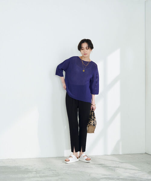 NOLLEY’S（ノーリーズ）の「《手洗い可能》ウォッシャブルペーパーヤーンカノコプルオーバーニット（ニット/セーター・レディース・パープル/ブラック/ホワイト/オレンジ・FREE）」の13枚目の写真