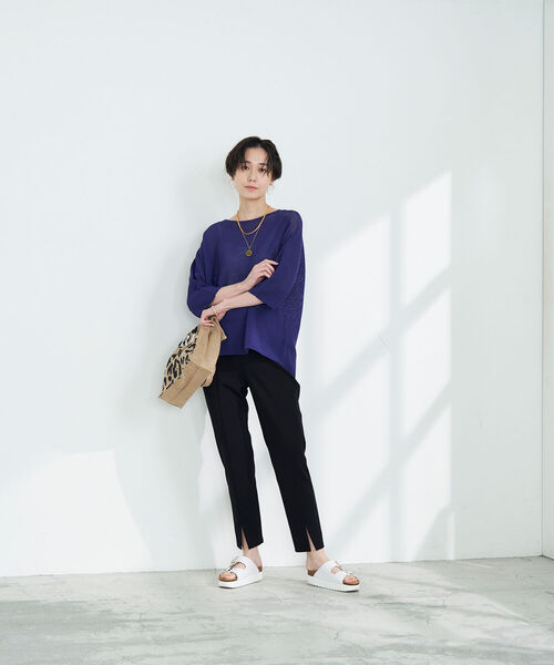 NOLLEY’S（ノーリーズ）の「《手洗い可能》ウォッシャブルペーパーヤーンカノコプルオーバーニット（ニット/セーター・レディース・パープル/ブラック/ホワイト/オレンジ・FREE）」の14枚目の写真