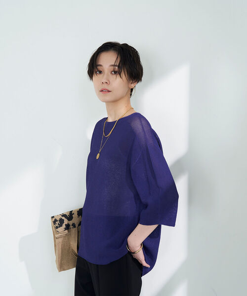 NOLLEY’S（ノーリーズ）の「《手洗い可能》ウォッシャブルペーパーヤーンカノコプルオーバーニット（ニット/セーター・レディース・パープル/ブラック/ホワイト/オレンジ・FREE）」の15枚目の写真