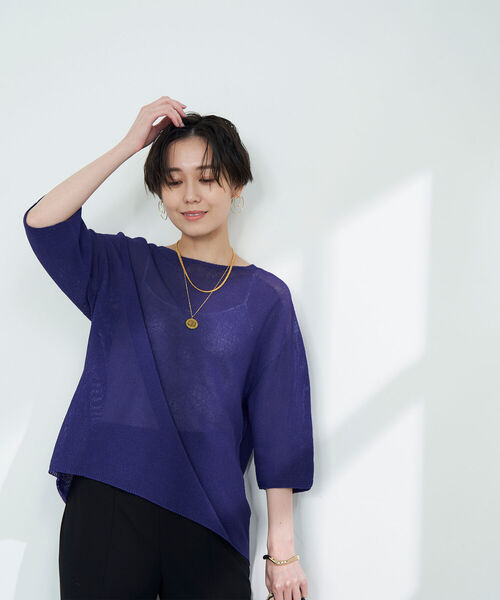 NOLLEY’S（ノーリーズ）の「《手洗い可能》ウォッシャブルペーパーヤーンカノコプルオーバーニット（ニット/セーター・レディース・パープル/ブラック/ホワイト/オレンジ・FREE）」の17枚目の写真