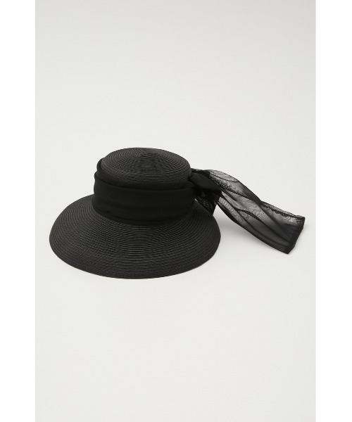 rienda(リエンダ)の「チュールボリュームリボンブレードハット(ハット・レディース・ブラック/ホワイト・FREE)」の1枚目の写真