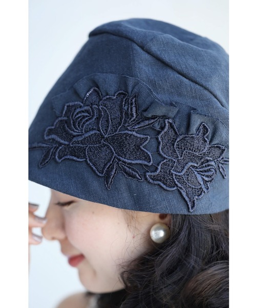 （紺）まあるいシルエットの花刺繍帽子（ハット）｜CAWAII（カワイイ）