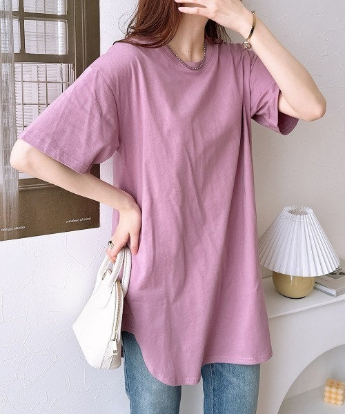 nissen（ニッセン）の「綿１００％　ゆるシルエットラウンドへムチュニック（Tシャツ/カットソー・レディース・オフホワイト/ブラック/ダークグレー/ネイビー/モカ/ピンク/カーキ/ブルーグレー/ミント/イエロー/ターコイズブルー・L/M/LL/S）」の11枚目の写真