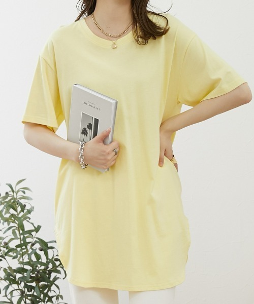 nissen（ニッセン）の「綿１００％　ゆるシルエットラウンドへムチュニック（Tシャツ/カットソー・レディース・オフホワイト/ブラック/ダークグレー/ネイビー/モカ/ピンク/カーキ/ブルーグレー/ミント/イエロー/ターコイズブルー・L/M/LL/S）」の10枚目の写真