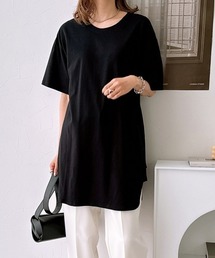 綿１００％　ゆるシルエットラウンドへムチュニック