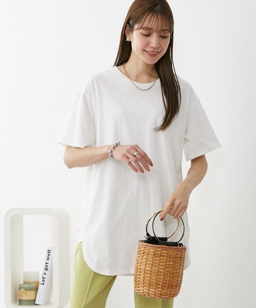 nissen（ニッセン）の「綿１００％　ゆるシルエットラウンドへムチュニック（Tシャツ/カットソー・レディース・オフホワイト/ブラック/ダークグレー/ネイビー/モカ/ピンク/カーキ/ブルーグレー/ミント/イエロー/ターコイズブルー・L/M/LL/S）」の17枚目の写真