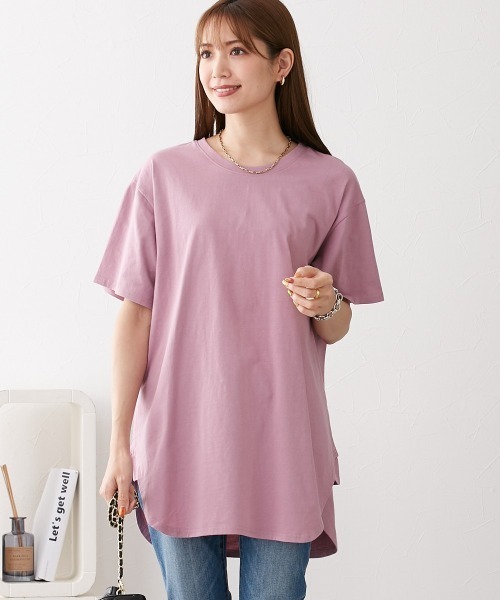 nissen（ニッセン）の「綿１００％　ゆるシルエットラウンドへムチュニック（Tシャツ/カットソー・レディース・オフホワイト/ブラック/ダークグレー/ネイビー/モカ/ピンク/カーキ/ブルーグレー/ミント/イエロー/ターコイズブルー・L/M/LL/S）」の15枚目の写真