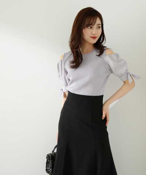 PROPORTION BODY DRESSING（プロポーションボディドレッシング）の「肩あきリボンニット / 1213270701（ニット/セーター・レディース・オフホワイト/グレー/ダークグレー・FREE）」の2枚目の写真