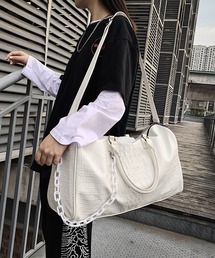 フェイクレザー 大容量 クロコダイル調 ボストンバック