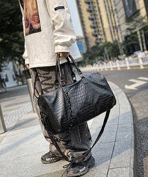 フェイクレザー 大容量 クロコダイル調 ボストンバック