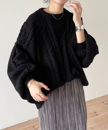 wee9s | volume sleeve cable knit / ボリュームスリーブモチモチケーブルニット(ニット/セーター)