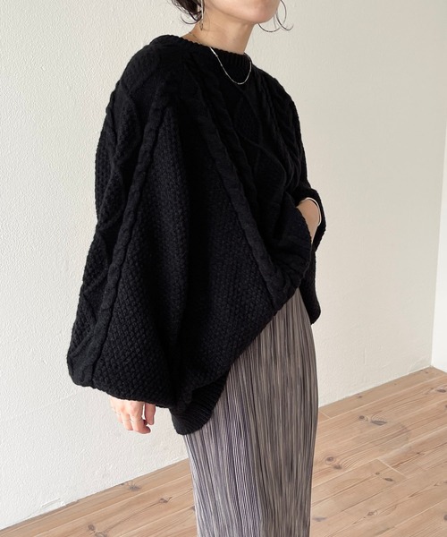 Sov.　ボリュームスリーブケーブルニット　ブラック　36 Sov.（ソブ）の「ボリュームスリーブケーブルニット（ニット/セーター