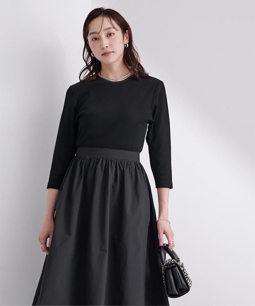 UR'S(ユアーズ)の「テレコリブドッキングフレアワンピース(ワンピース・レディース・ベージュ/ブラック・L/S/M)」の7枚目の写真