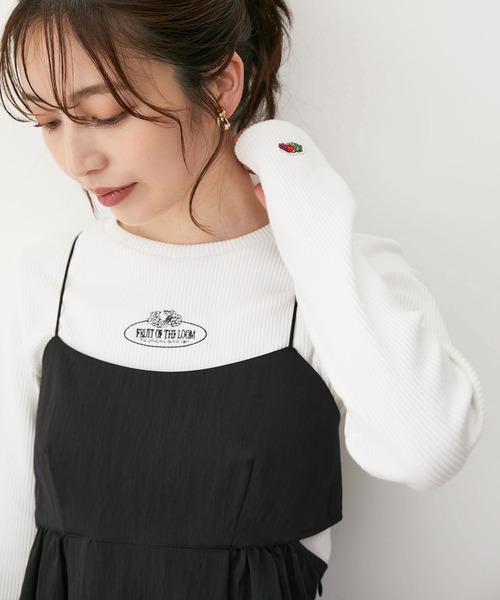 VIS（ビス）の「【FRUIT OF THE LOOM別注】テレコロゴ短丈ロングTシャツ【洗える】（Tシャツ/カットソー・レディース・グリーン系その他/グレー/オフホワイト・FREE）」の9枚目の写真