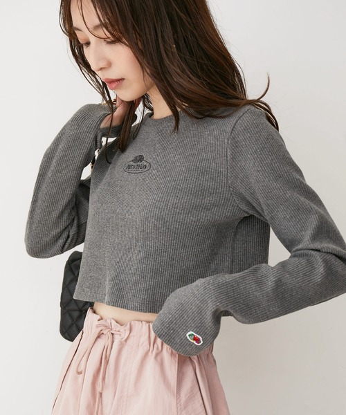 VIS（ビス）の「【FRUIT OF THE LOOM別注】テレコロゴ短丈ロングTシャツ【洗える】（Tシャツ/カットソー・レディース・グリーン系その他/グレー/オフホワイト・FREE）」の12枚目の写真