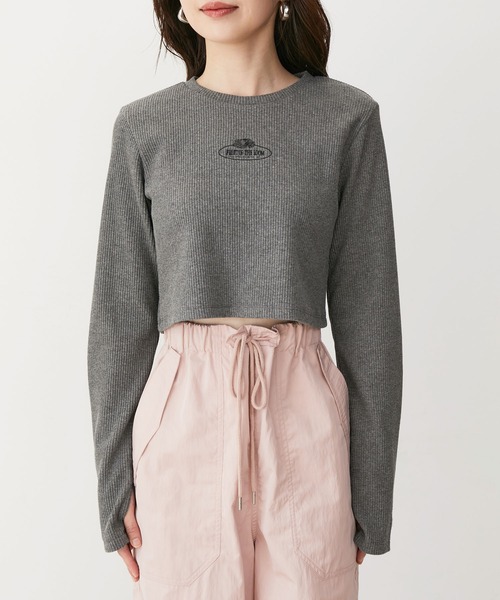 VIS（ビス）の「【FRUIT OF THE LOOM別注】テレコロゴ短丈ロングTシャツ【洗える】（Tシャツ/カットソー・レディース・グリーン系その他/グレー/オフホワイト・FREE）」の14枚目の写真