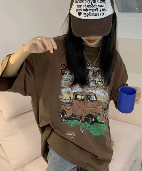 Sibra（シブラ）の「オーバーサイズプリントTシャツ（Tシャツ/カットソー・レディース・ブラック/ブラウン・M）」の5枚目の写真