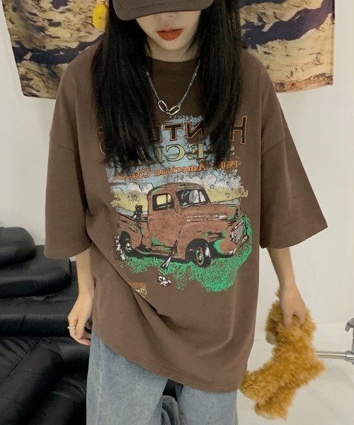 Sibra（シブラ）の「オーバーサイズプリントTシャツ（Tシャツ/カットソー・レディース・ブラック/ブラウン・M）」の6枚目の写真