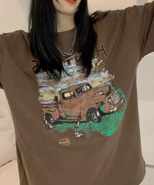 Sibra（シブラ）の「オーバーサイズプリントTシャツ（Tシャツ/カットソー・レディース・ブラック/ブラウン・M）」の8枚目の写真