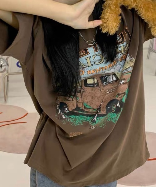 Sibra（シブラ）の「オーバーサイズプリントTシャツ（Tシャツ/カットソー・レディース・ブラック/ブラウン・M）」の9枚目の写真