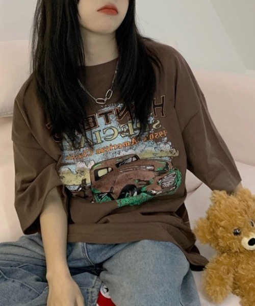 Sibra（シブラ）の「オーバーサイズプリントTシャツ（Tシャツ/カットソー・レディース・ブラック/ブラウン・M）」の10枚目の写真