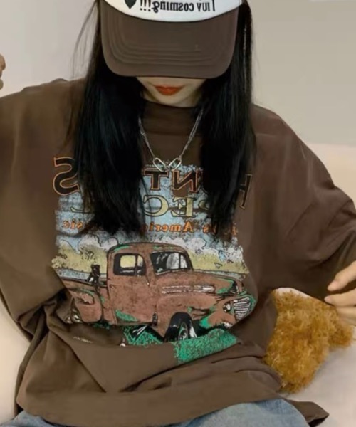 Sibra（シブラ）の「オーバーサイズプリントTシャツ（Tシャツ/カットソー・レディース・ブラック/ブラウン・M）」の11枚目の写真