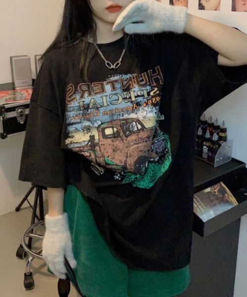 Sibra（シブラ）の「オーバーサイズプリントTシャツ（Tシャツ/カットソー・レディース・ブラック/ブラウン・M）」の12枚目の写真