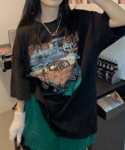 Sibra（シブラ）の「オーバーサイズプリントTシャツ（Tシャツ/カットソー・レディース・ブラック/ブラウン・M）」の15枚目の写真