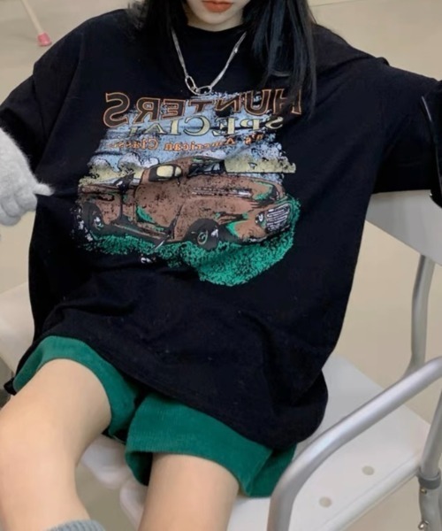 Sibra（シブラ）の「オーバーサイズプリントTシャツ（Tシャツ/カットソー・レディース・ブラック/ブラウン・M）」の3枚目の写真