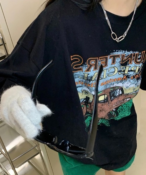 Sibra（シブラ）の「オーバーサイズプリントTシャツ（Tシャツ/カットソー・レディース・ブラック/ブラウン・M）」の4枚目の写真