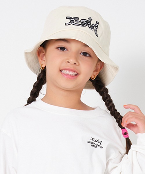 X-girl Stages（エックスガールステージス）の「アニマルロゴバケットハット（キャップ・キッズ・アイボリー/ブラック・S(48-52cm)/M(52-56cm)）」の13枚目の写真
