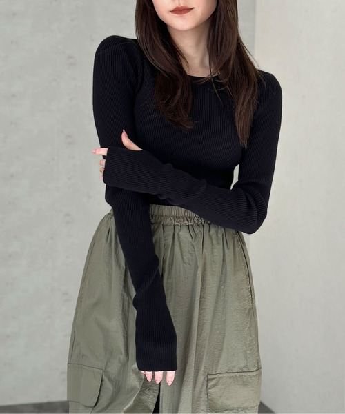 Per sist ence（パーシエンス）の「クルーネックリブニットプルオーバー(ウォッシャブル/手洗い)（ニット/セーター・レディース・パープル/オフホワイト/グレー/ブラック・FREE）」の11枚目の写真