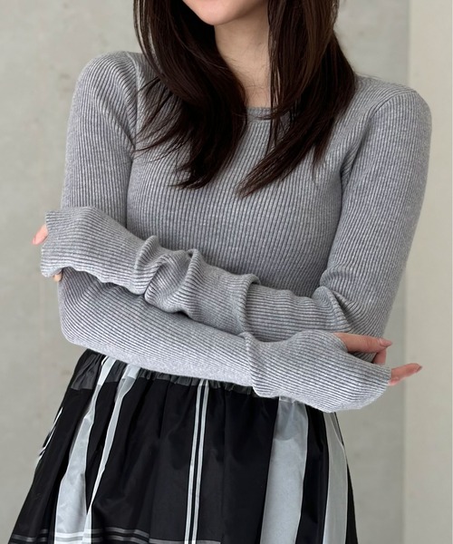Per sist ence（パーシエンス）の「クルーネックリブニットプルオーバー(ウォッシャブル/手洗い)（ニット/セーター・レディース・パープル/オフホワイト/グレー/ブラック・FREE）」の19枚目の写真