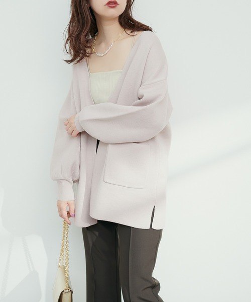 natural couture(ナチュラルクチュール)の「きれいめニットミドル丈コーディガン(カーディガン/ボレロ・レディース・チェック/オフホワイト/グレイッシュベージュ/サックスブルー/ブラック/ブルー・FREE)」の16枚目の写真