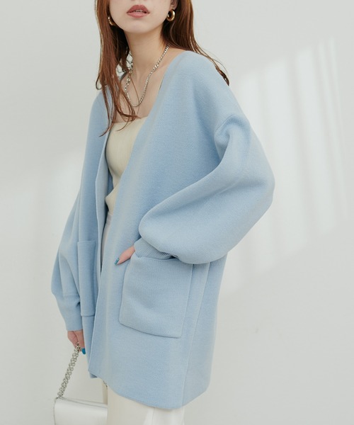 natural couture(ナチュラルクチュール)の「きれいめニットミドル丈コーディガン(カーディガン/ボレロ・レディース・チェック/オフホワイト/グレイッシュベージュ/サックスブルー/ブラック/ブルー・FREE)」の20枚目の写真