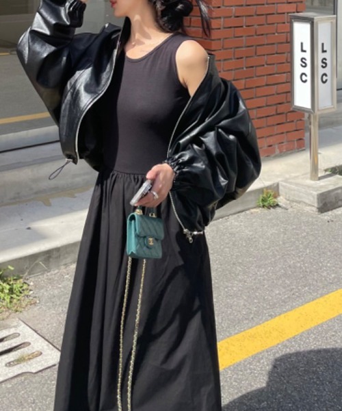 裾ドロストフェイクレザーブルゾン（ブルゾン）｜LYEON（リヨン）