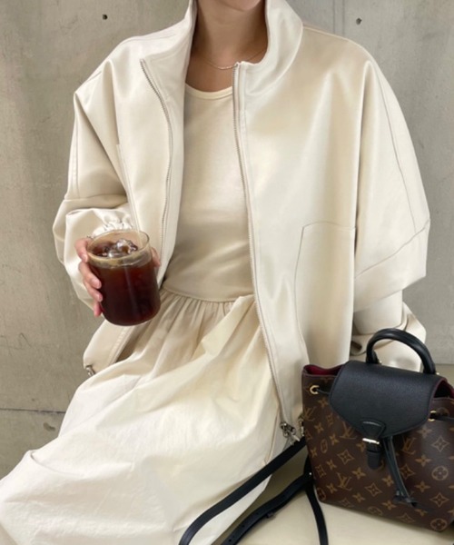 裾ドロストフェイクレザーブルゾン（ブルゾン）｜LYEON（リヨン）