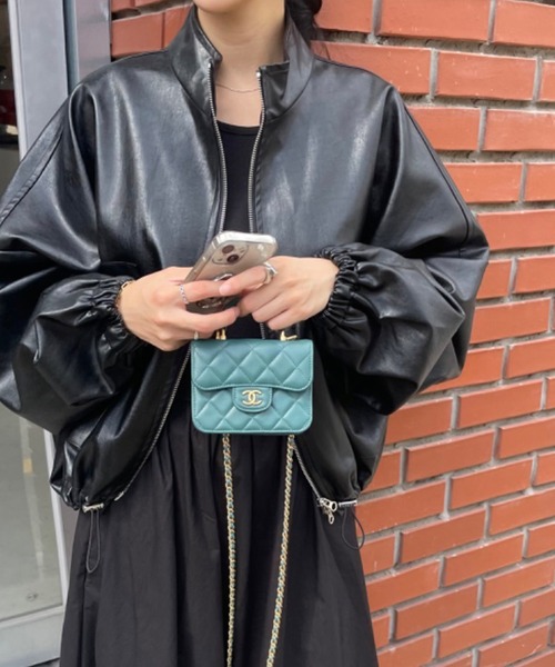 裾ドロストフェイクレザーブルゾン（ブルゾン）｜LYEON（リヨン）